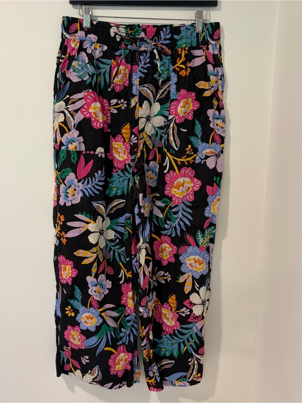 C&C California Floral Linen Wide Leg Pull On Pants Womens Medium Resort